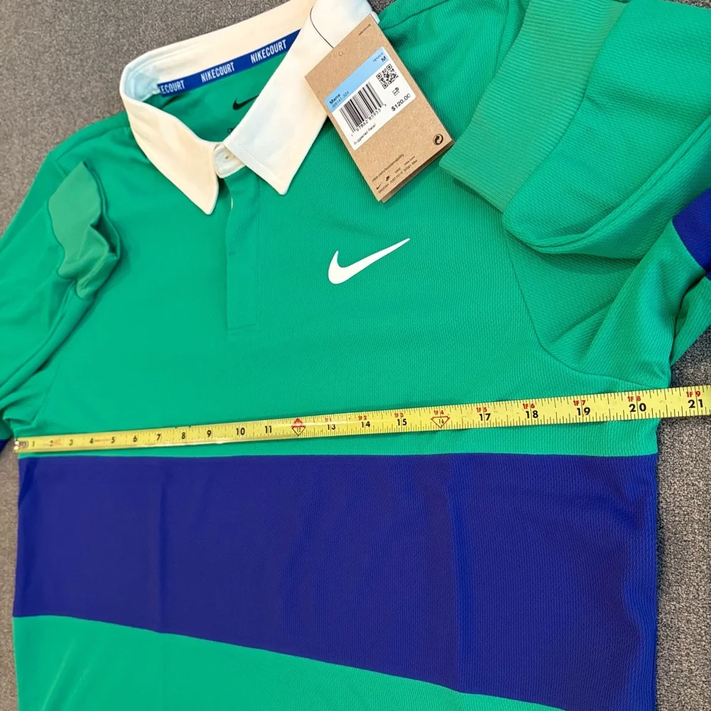Nike Court Advantage Slam Green Blue Long Sleeve Polo IB8141-324 Men's‎ Medium